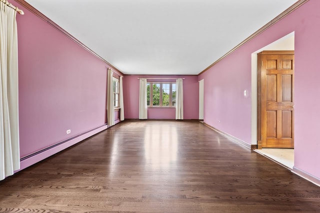 208 Ridge St, Algonquin, IL 60102 - empty room with crown molding, wood finished floors, baseboard heating, and baseboards