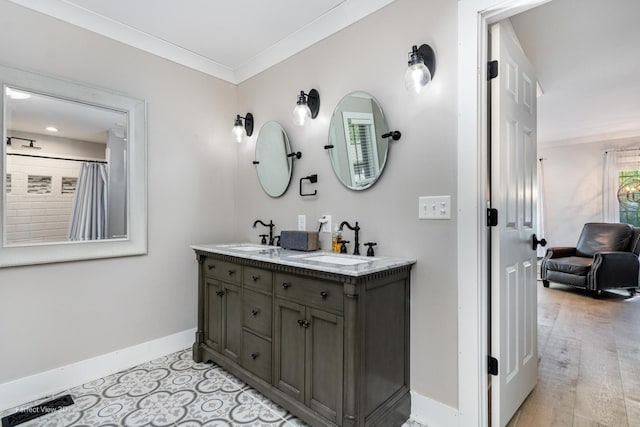 340 S Francis St, Braidwood, IL 60408 - full bathroom with baseboards, crown molding, and double vanity