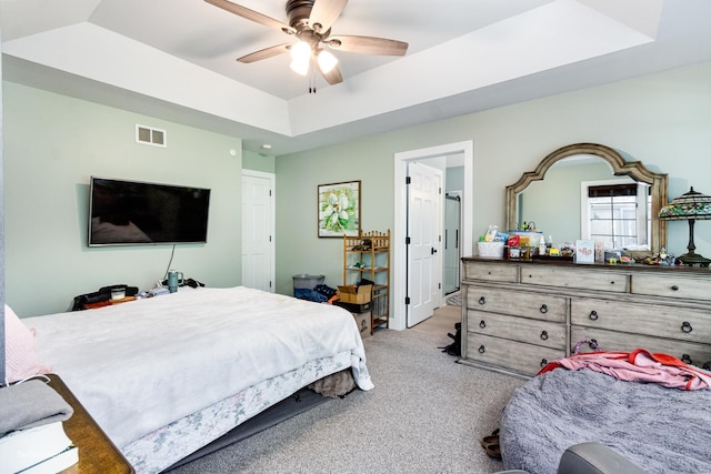 340 S Francis St, Braidwood, IL 60408 - bedroom with light carpet, a ceiling fan, and a tray ceiling