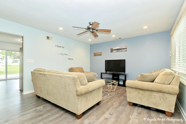 1708 Meadow Ln, Mchenry, IL 60050 - living room with a ceiling fan, light wood-type flooring, recessed lighting, and baseboards
