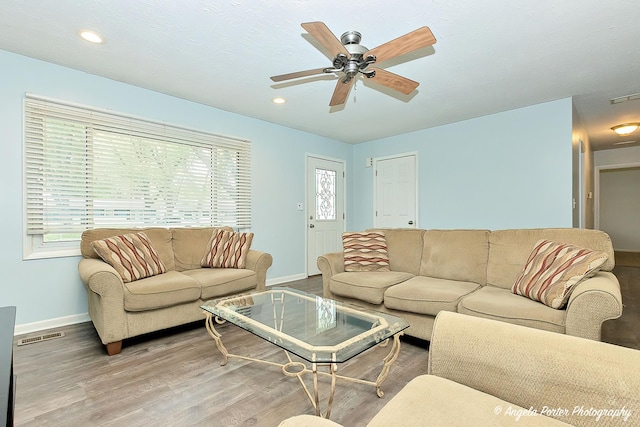 1708 Meadow Ln, Mchenry, IL 60050 - living area with baseboards, light wood finished floors, ceiling fan, and recessed lighting