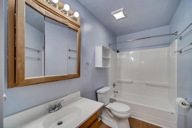 706 Shining Water Dr, Carol Stream, IL 60188 - bathroom featuring toilet, shower / bathtub combination, vanity, and wood finished floors