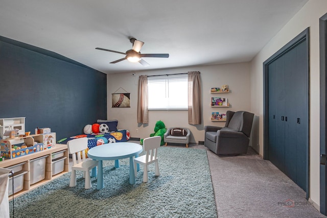 5045 S Rd, Gurnee, IL 60031 - recreation room featuring a ceiling fan and carpet flooring