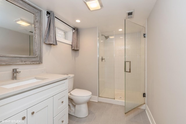 8128 N Odell Ave, Niles, IL 60714 - bathroom with a stall shower, toilet, vanity, tile patterned floors, and baseboards