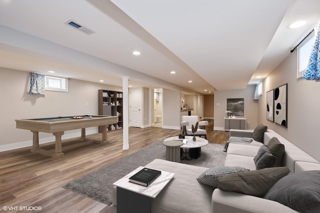 8128 N Odell Ave, Niles, IL 60714 - living area featuring recessed lighting, pool table, light wood-style floors, and baseboards