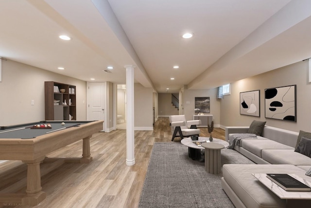 8128 N Odell Ave, Niles, IL 60714 - game room with light wood-style flooring, recessed lighting, pool table, and baseboards