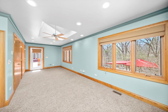 16608 W 135th St, Lemont, IL 60439 - unfurnished room featuring baseboards, carpet flooring, a ceiling fan, recessed lighting, and crown molding