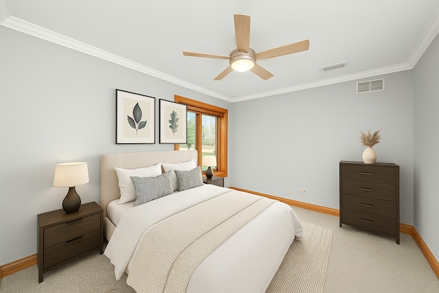 16608 W 135th St, Lemont, IL 60439 - bedroom with crown molding, baseboards, light colored carpet, and ceiling fan