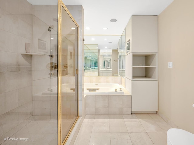 1409 Burr Oak Rd Unit 109A, Hinsdale, IL 60521 - bathroom with a shower stall, a bath, toilet, and tile patterned floors