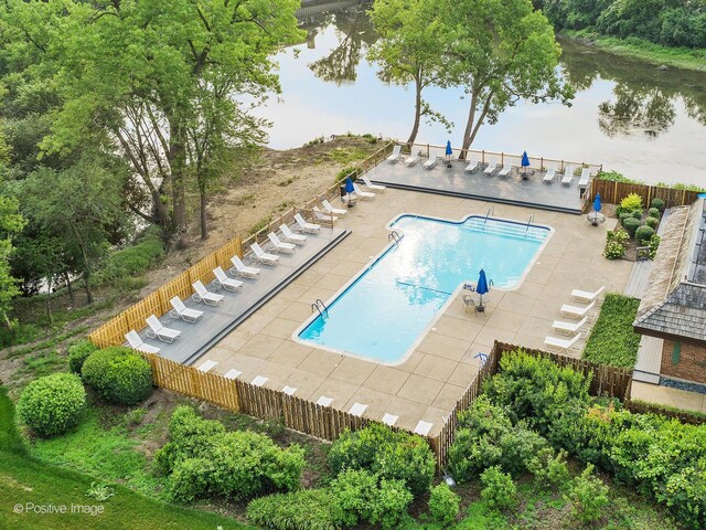 1409 Burr Oak Rd Unit 109A, Hinsdale, IL 60521 - community pool with stairs, fence, a patio, and a water view