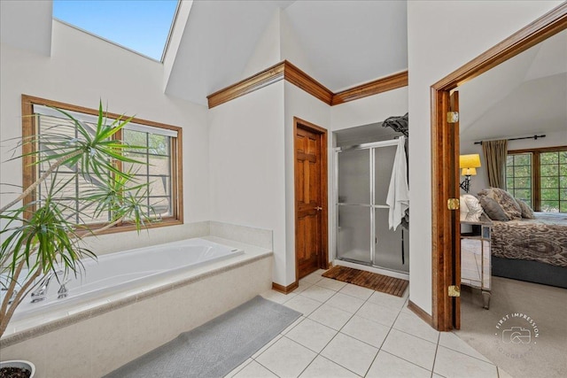 3722 Saint Germain Pl, Saint Charles, IL 60175 - bathroom featuring a stall shower, a bath, tile patterned floors, ensuite bath, and baseboards