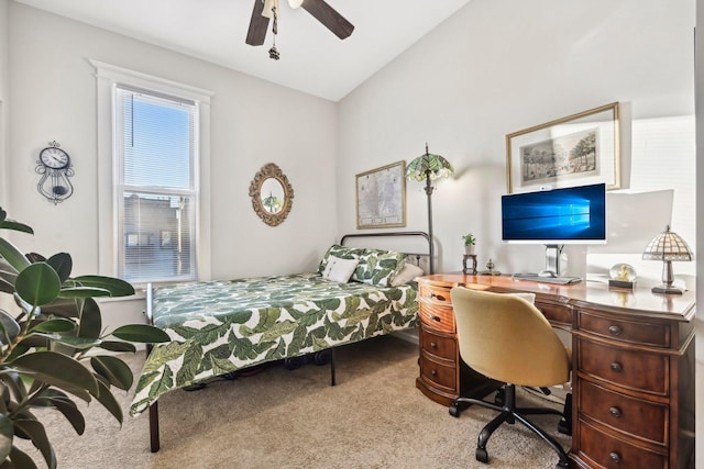 4914 S Washington Park Ct, Chicago, IL 60615 - carpeted bedroom featuring an office area, vaulted ceiling, and ceiling fan