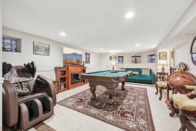 4914 S Washington Park Ct, Chicago, IL 60615 - recreation room with recessed lighting, light tile patterned floors, and pool table