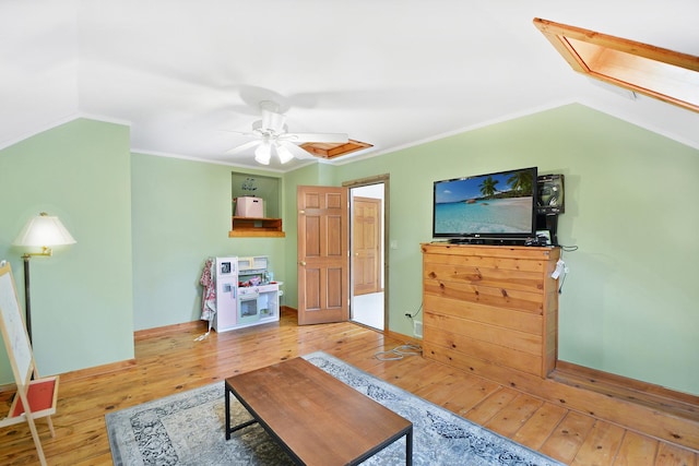 24 Robin Crest Rd, Hawthorn Woods, IL 60047 - living room with hardwood / wood-style floors, ceiling fan, vaulted ceiling, and baseboards