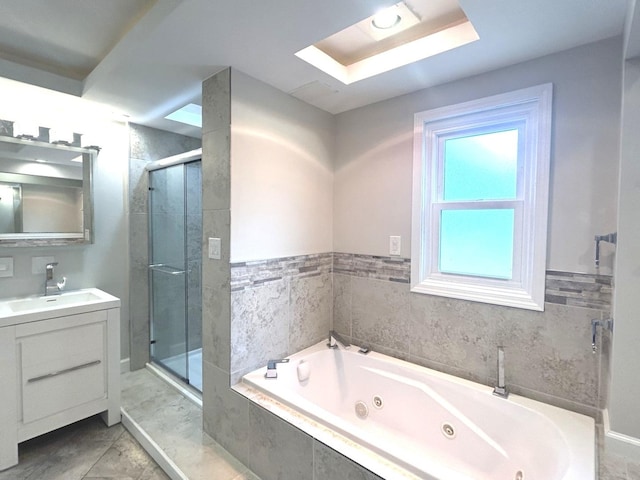1402 Berry Ln, Flossmoor, IL 60422 - bathroom with a stall shower, vanity, and a whirlpool tub