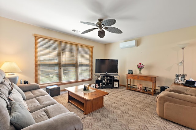 7009 W 115th Pl, Worth, IL 60482 - living area with a wall unit AC, a ceiling fan, carpet floors, and plenty of natural light
