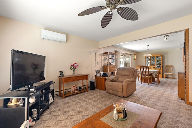 7009 W 115th Pl, Worth, IL 60482 - living area with a wall unit AC, light colored carpet, and ceiling fan
