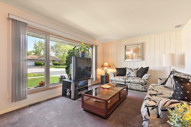 7009 W 115th Pl, Worth, IL 60482 - carpeted living room with plenty of natural light, baseboards, and wood walls