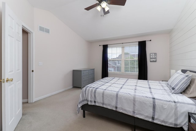 1505 Torrey Pines Rd, Normal, IL 61761 - bedroom featuring lofted ceiling, light colored carpet, a ceiling fan, and baseboards