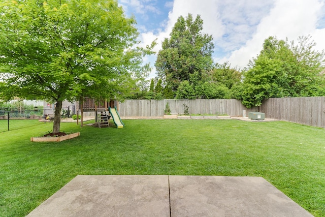 1505 Torrey Pines Rd, Normal, IL 61761 - view of yard with a playground and a patio area