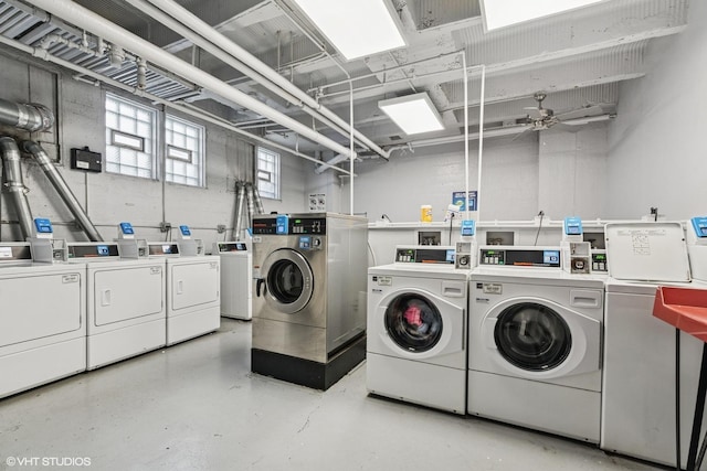 4940 S E End Ave Unit 17A, Chicago, IL 60615 - community laundry with washer and clothes dryer and a ceiling fan
