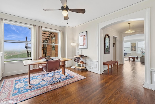 4940 S E End Ave Unit 17A, Chicago, IL 60615 - office area with plenty of natural light, wood finished floors, arched walkways, a ceiling fan, and crown molding