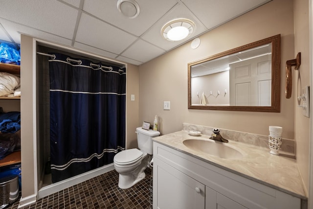 14356 S Birchwood Ct, Homer Glen, IL 60491 - full bathroom featuring vanity, a drop ceiling, curtained shower, and tile patterned floors