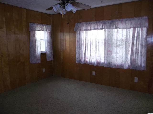 1619 Locust, Quincy, IL 62301 - unfurnished room with ceiling fan, wooden walls, and carpet flooring