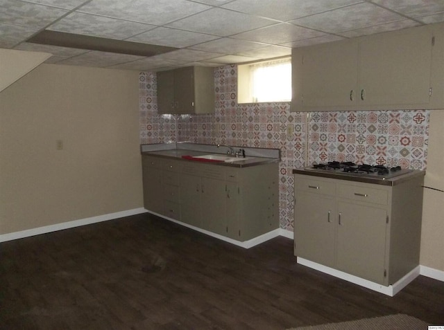 1619 Locust, Quincy, IL 62301 - kitchen with stainless steel gas stovetop, a sink, dark wood finished floors, and baseboards