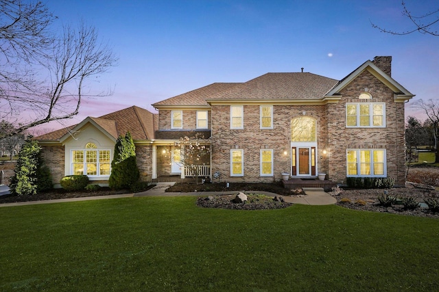 625 Fielding Place Ct, Barrington, IL 60010 - colonial house with a chimney, a yard, and roof with shingles