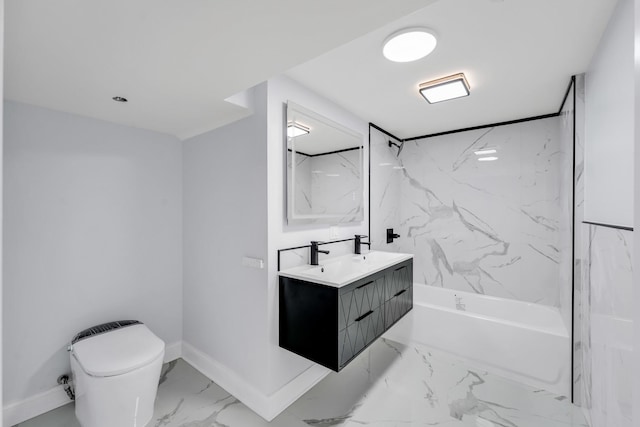 1115 N Taylor Ave, Oak Park, IL 60302 - bathroom featuring marble look tile flooring, bathtub / shower combination, baseboards, toilet, and vanity