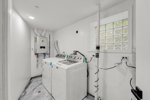 1115 N Taylor Ave, Oak Park, IL 60302 - laundry room featuring water heater, washing machine and dryer, and recessed lighting