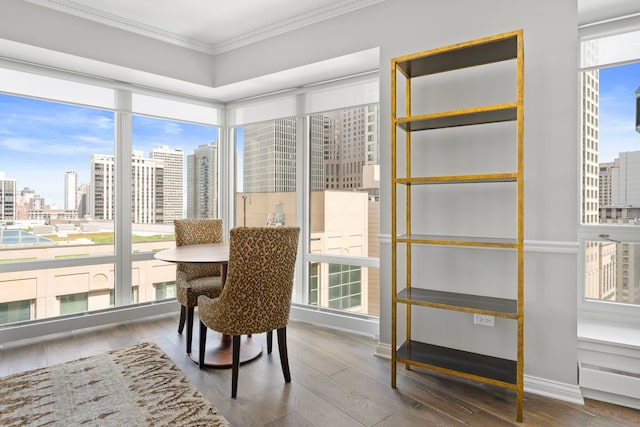 sunroom / solarium with a view of skyline and plenty of natural light