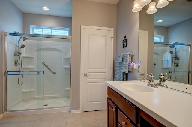 612 Freedom Way, Shorewood, IL 60404 - full bathroom with a shower stall, vanity, tile patterned flooring, and baseboards