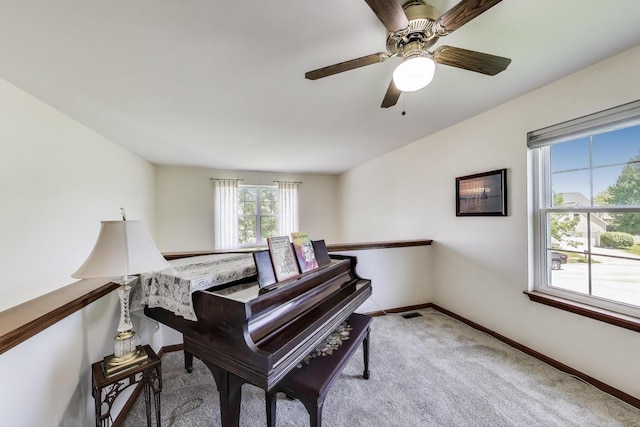 5506 Hickory Grove Ct, Plainfield, IL 60586 - living area featuring carpet, baseboards, and ceiling fan