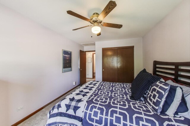 5506 Hickory Grove Ct, Plainfield, IL 60586 - bedroom featuring a closet, baseboards, carpet flooring, and ceiling fan