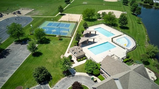 5506 Hickory Grove Ct, Plainfield, IL 60586 - drone / aerial view of a pool area and a nearby body of water