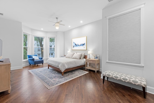 1313 N Wood St Unit 2, Chicago, IL 60622 - bedroom featuring dark wood finished floors, recessed lighting, baseboards, and a ceiling fan