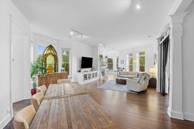 1313 N Wood St Unit 2, Chicago, IL 60622 - living room featuring rail lighting, wood finished floors, and baseboards