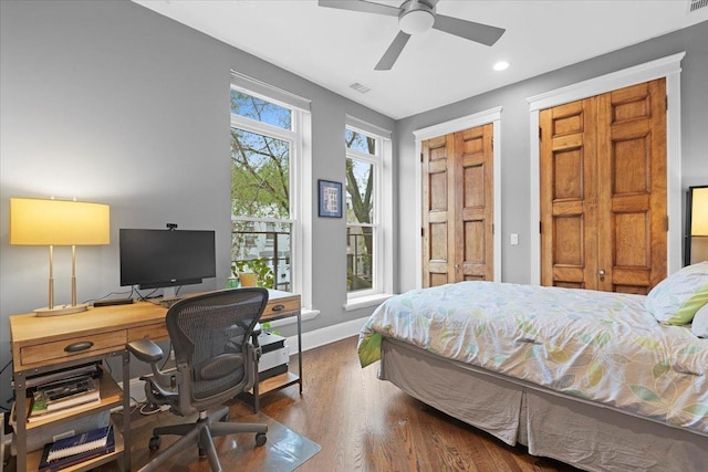 1313 N Wood St Unit 2, Chicago, IL 60622 - bedroom featuring baseboards, recessed lighting, wood finished floors, an office area, and ceiling fan