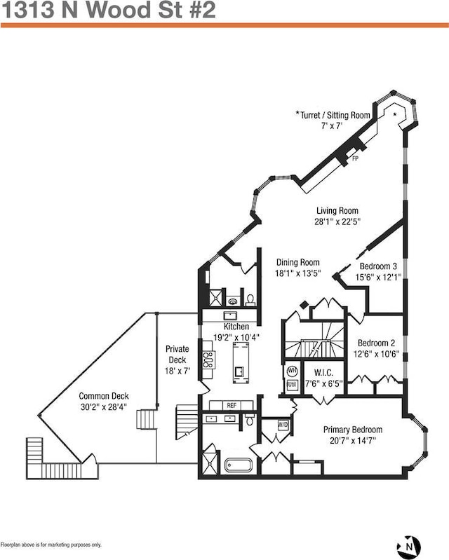 1313 N Wood St Unit 2, Chicago, IL 60622 - room layout