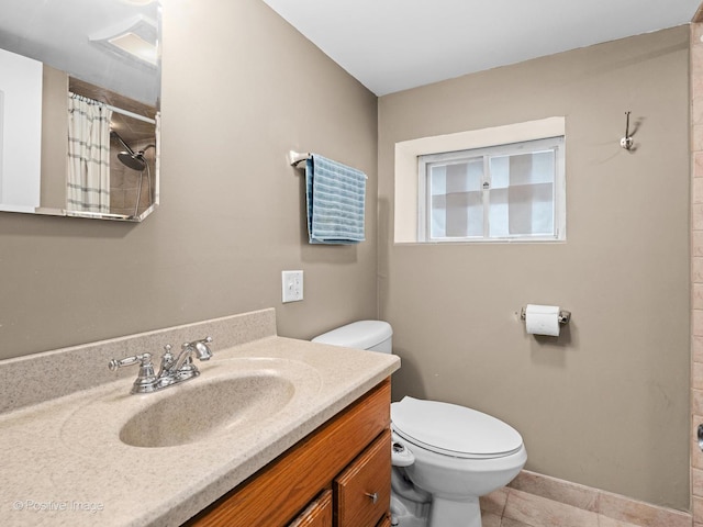 6085 N Nassau Ave, Chicago, IL 60631 - full bath with toilet, vanity, curtained shower, tile patterned floors, and baseboards