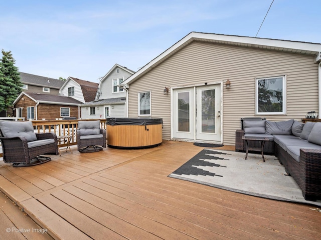 6085 N Nassau Ave, Chicago, IL 60631 - wooden deck with an outdoor hangout area and a hot tub
