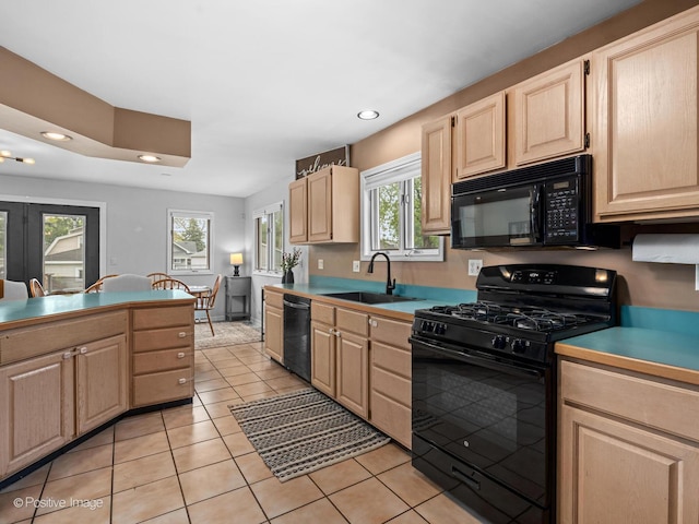 6085 N Nassau Ave, Chicago, IL 60631 - kitchen with black appliances, light brown cabinets, a sink, recessed lighting, and healthy amount of natural light