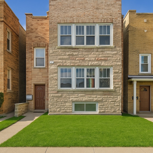 4810 W Strong St, Chicago, IL 60630 - view of front of property with stone siding and a front lawn