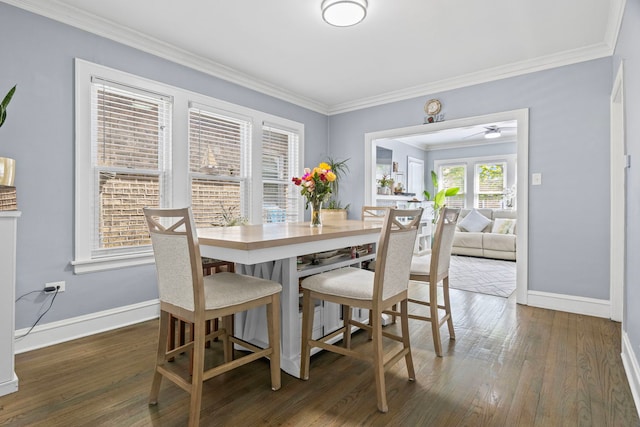 2018 N Laporte Ave, Chicago, IL 60639 - dining area with baseboards, hardwood / wood-style flooring, a ceiling fan, and crown molding