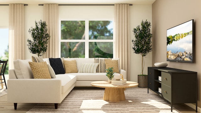 living area with light wood-type flooring