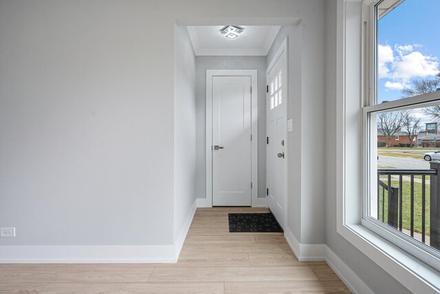 7306 W Pensacola Ave, Norridge, IL 60706 - entryway featuring crown molding, healthy amount of natural light, baseboards, and light wood-style floors