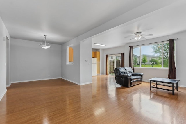 2007 S Kristina Ln, Round Lake, IL 60073 - living area featuring wood finished floors, baseboards, and a ceiling fan