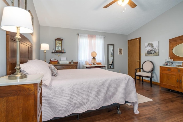 1401 Bethany Ln, Pontiac, IL 61764 - bedroom with lofted ceiling, dark wood-type flooring, and a ceiling fan